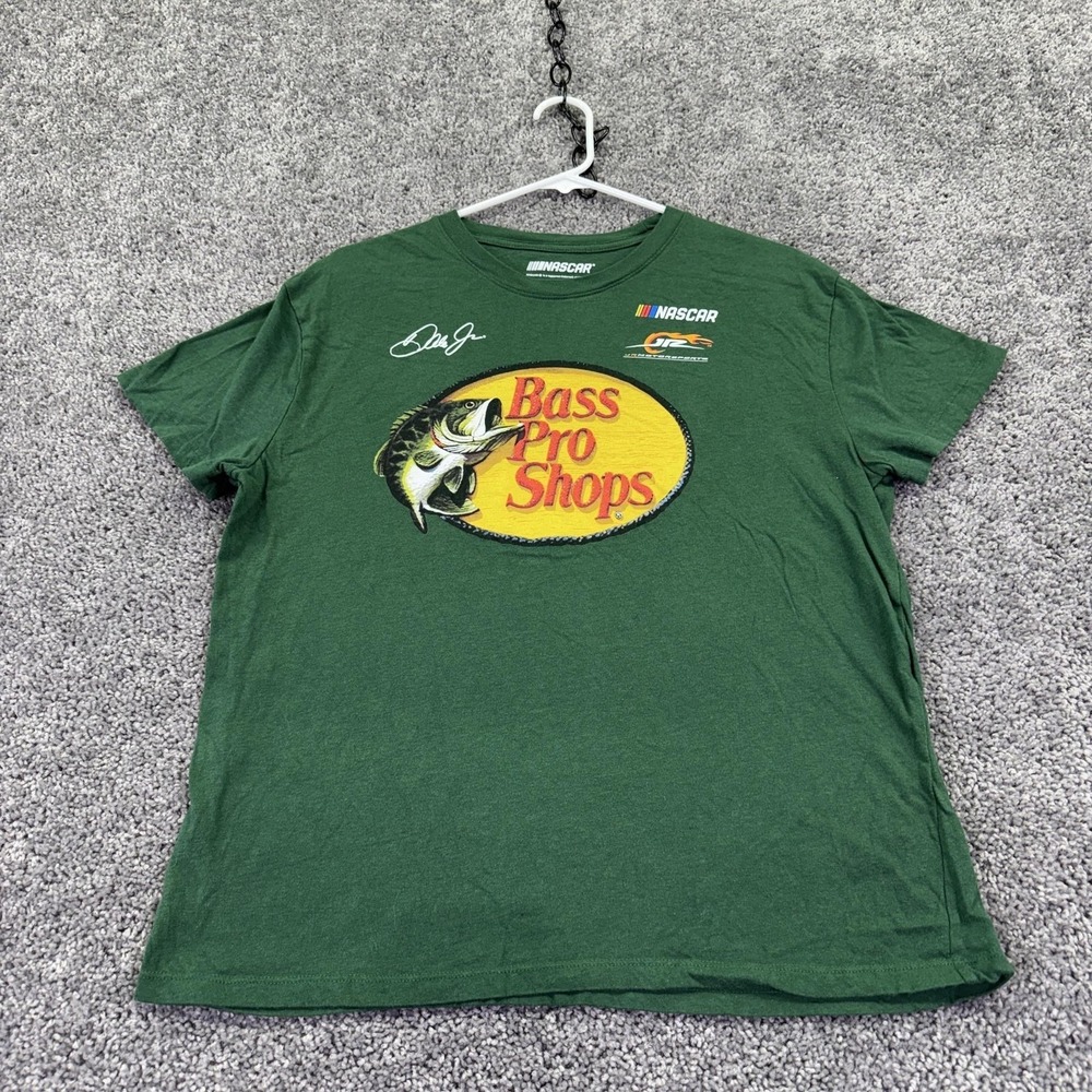 NASCAR Shirt Mens Large Green Bass Pro Shops Dale Jr Graphic Tee Racing NASCAR